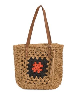Sun and sand Woven Straw Tote Bag with Leather Straps